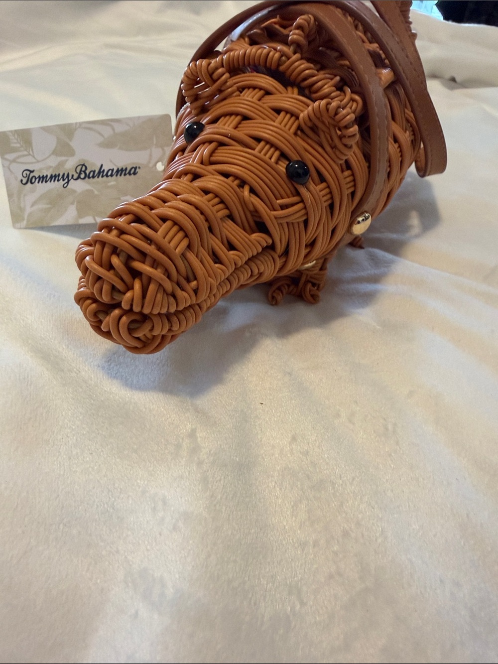 Tommy Bahama Woven Alligator Basket Crossbody in Cognac Brown - Picture 3 of 6